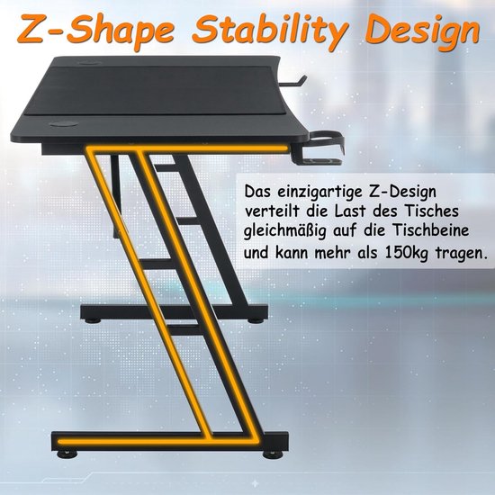 Professionele Gamingtafel 120 x 60 cm Zwart Bureau met Bekerhouder van Merkloos — afbeelding 5