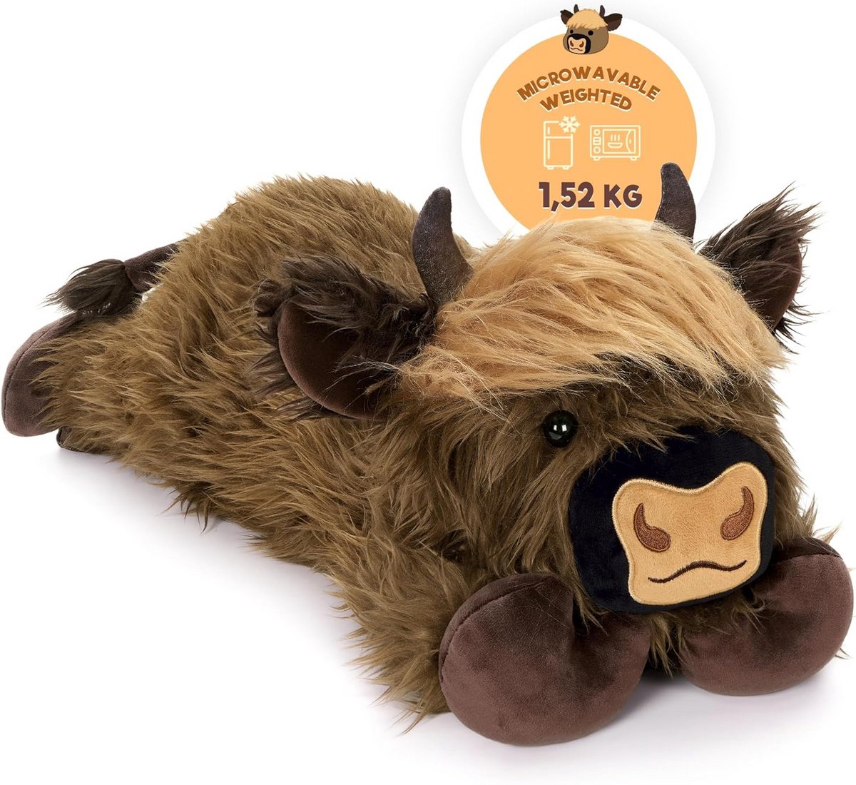 Verwarmbaar Pluche Warmtekussen Koe - Gewichtskussen voor Rugpijn, Krampen en Warmte (Bruin, 50cm)