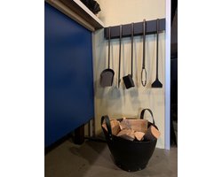 Goldmann Haardset 6-delig – Wandmontage haardgereedschap – krokodillentang, pook, schep, bezem & asschuiver – Zwart