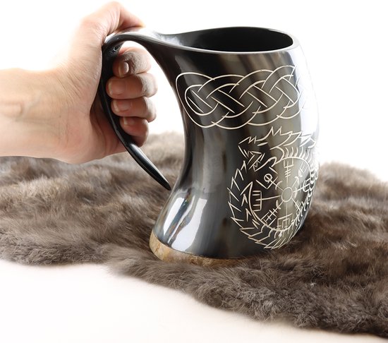 Corne à boire Viking, Vikings, Plume de paon, Paon, Plume, Design, Corne, Corne de bière, Coupe à boire Viking, Vikings, Corne, Buffalo & Oss, 400 ml - 650 ml, Stoer, Mancave, Déco, Commerce équitable, Cave & Garden