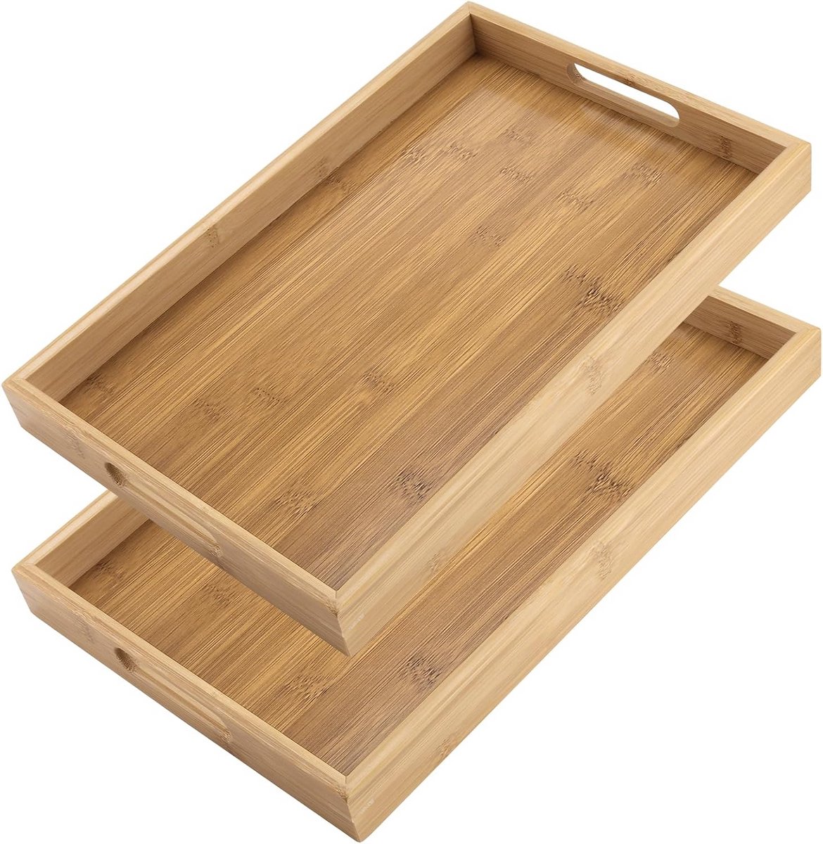 2x Grote Rechthoekige Bamboe Serveerplank met Handvatten - Houten Dienblad