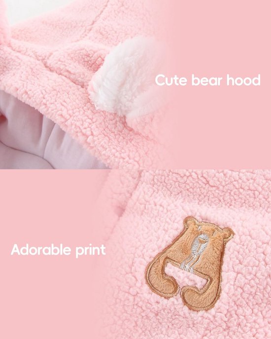 Baby Fleece Sneeuwpak met Capuchon en Voetjes - Warm Rompertje voor Jongens en Meisjes 0-18 Maanden — afbeelding 4