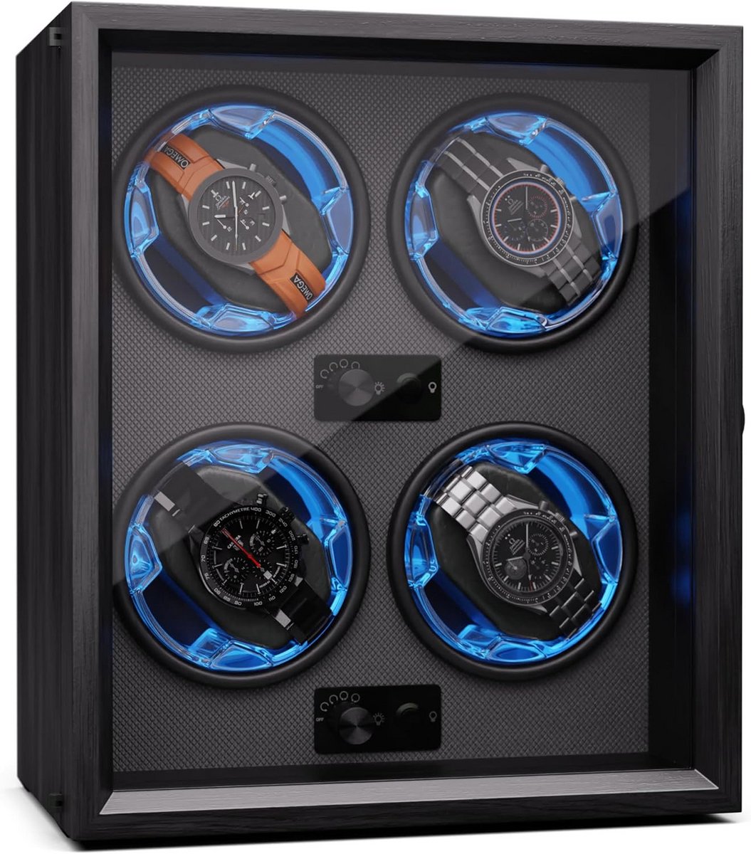 Luxe Watch Winder voor 6 Horloges in Houtlook met LED en Stille Rotatie