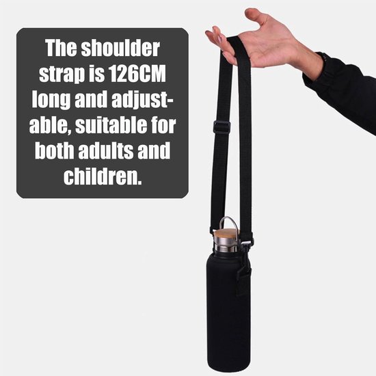 Drinkflessentas - waterfles tas - verstelbare schouderriem - neopreen - thermosfles - 1500 ml - koeltas - flessenhouder - op te hangen - hoes - geschikt voor 1.5 liter fles - zwart. — afbeelding 5