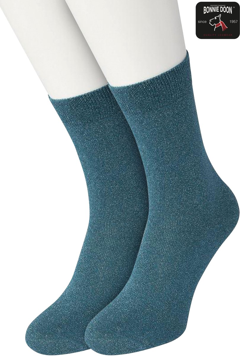 Bonnie Doon Set Katoenen Glitter Sokken Dames Groen/Blauw Pine maat 36/42 - Set met 2 paar Sokken - Glitter Subtiel - Katoen met zachte Lurex - Zachte Sokken - Gladde Naden - Perfecte Pasform - 2 pack - Multipack - Groen/Blauw Pine - OL05113802.315