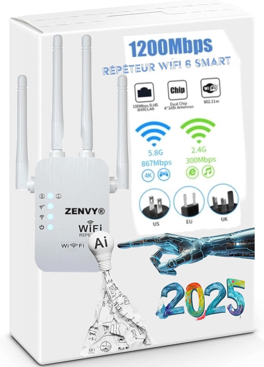WLAN Repeater AC1200 Mbps – Krachtige Wifi Versterker voor Betrouwbaar Internet Overal