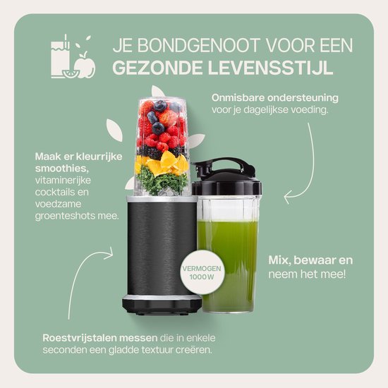 4Swiss Blender met Beker NB 102, Multifunctioneelwart1000 Watt, 1000 ml, met Snoer, Smoothie Maker, Zwart van Merkloos — afbeelding 3