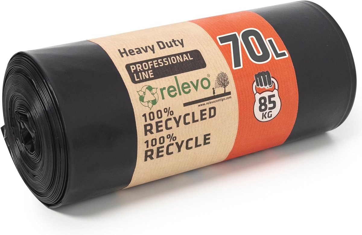 Grote zwarte vuilniszakken 70L – Robuuste, waterdichte zakken tot 85 kg, 100% gerecycled