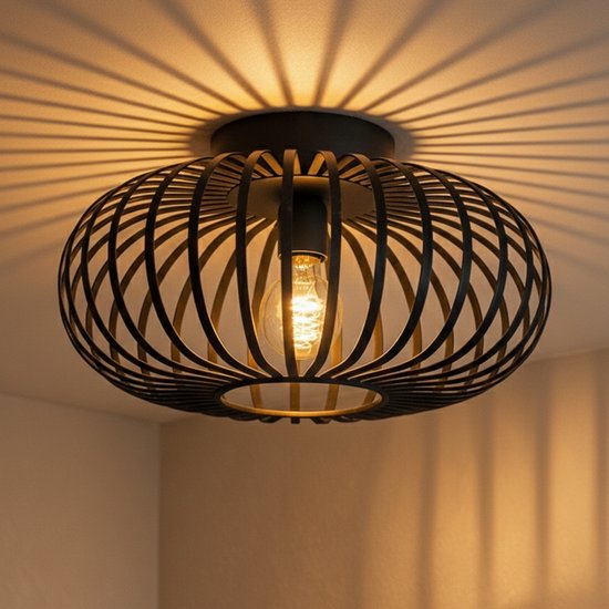 WoonWonder Luxelle Plafondlamp - ⌀ 30cm - Zwart - Plafonniere E27 Lamp - Industrieel - ⌀ 30cm - Excl. Lichtbron