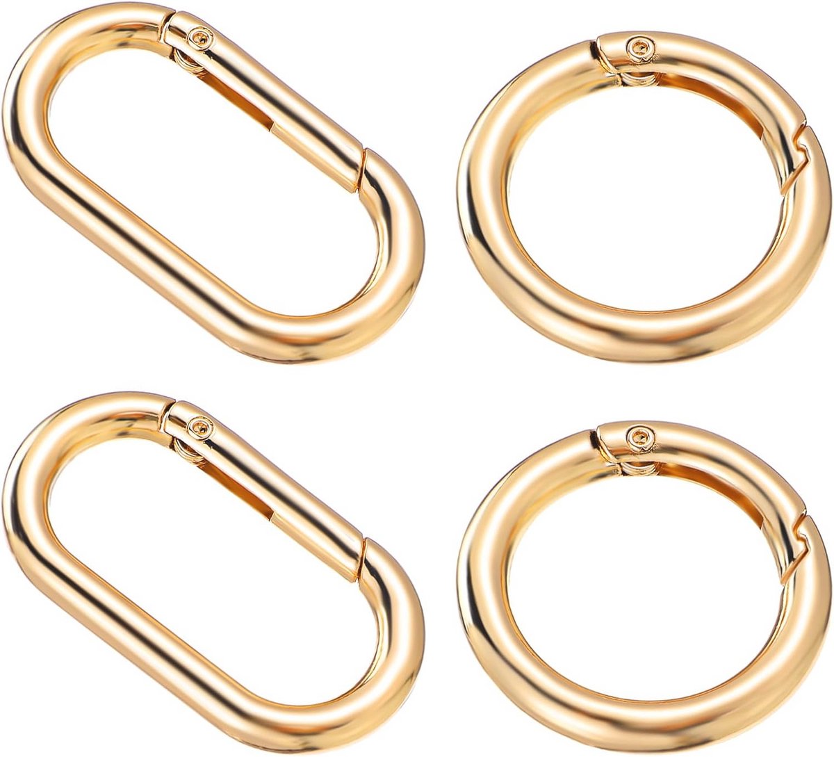 Set van 4 Gouden Sleutelhangers met Ovale en Ronde Karabijnhaken voor Sleutelkettingen en Doe-Het-Zelf Projecten