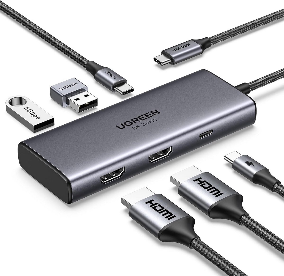 USB C Docking Station 6-in-1 met Dual HDMI en PD 100W Snelladen
