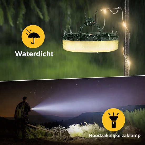 Waterdichte Oprolbare LED Tentverlichting - 10m Campinglichtsnoer - USB Oplaadbaar - 8 Lichtmodi - Voor Camping, Balkon, Feest & Terras — afbeelding 4