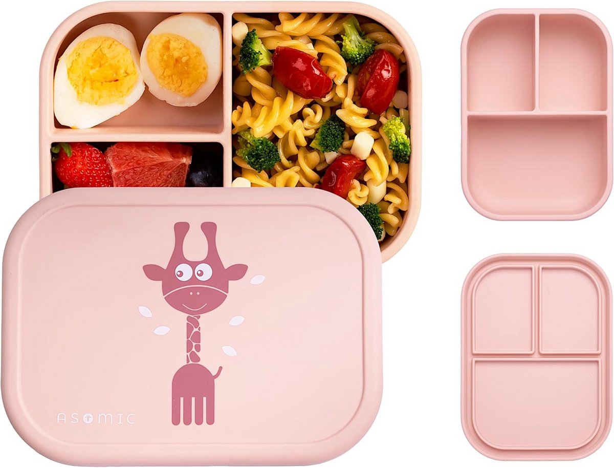 Lekvrije Bento Lunchbox met 3 Vakken van Siliconen voor Kinderen en Volwassenen