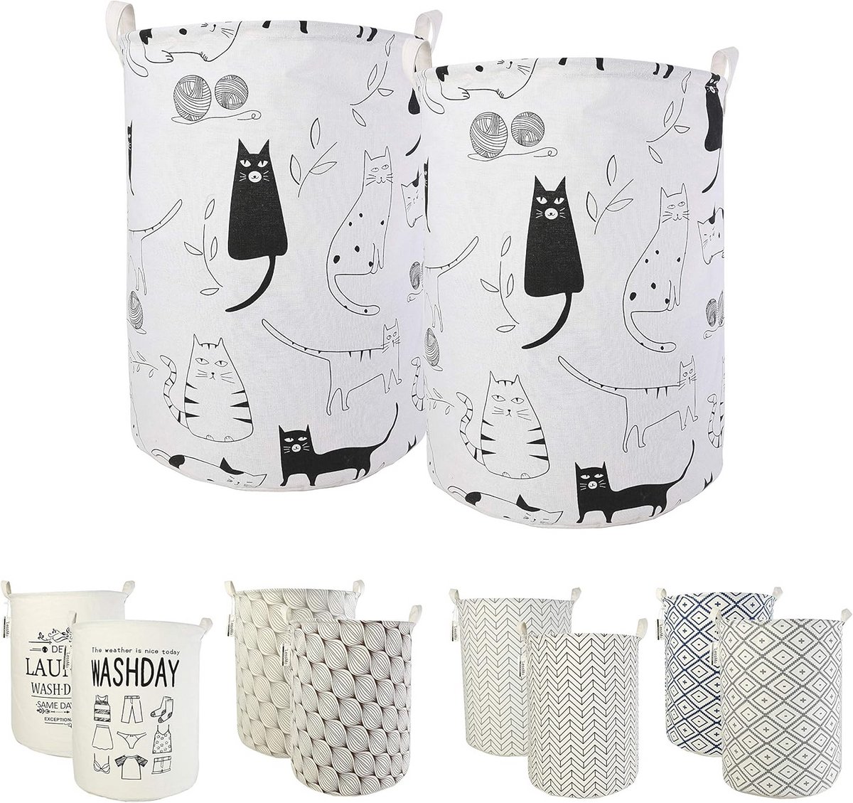 LessMo 2 stuks 17.7 cm wasmand, inklapbare opbergmand met gemakkelijke draaggrepen, waterdicht, rond, katoen, linnen, voor babyproducten, speelgoed, slaapkamermand
