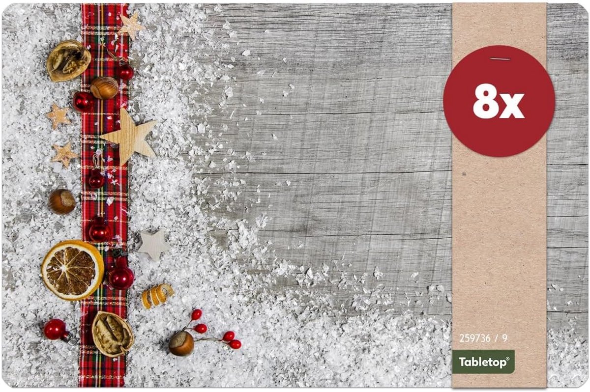 Set van 8 Elegante Rode en Witte Placemats - Afwasbaar Tafelzeil