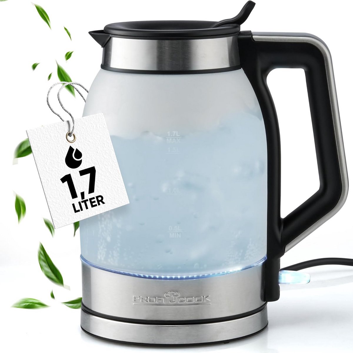 Glazen Waterkoker 1,7 Liter met Blauw Verlicht Reservoir - BPA-vrij - 2200W