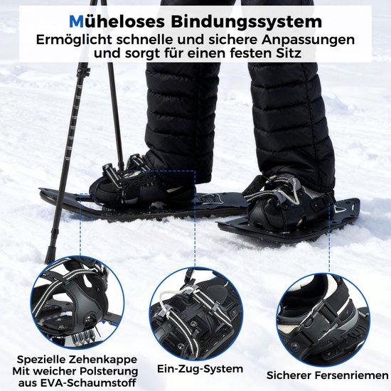 ALPIDEX Sneeuwschoenen 25 INCH Schoenmaat 38-45 130 kg Klimhulp Draagtas Stokken, Kleur:Zwart zonder stokken ALPIDEX Sneeuwschoenen 25 INCH Schoenmaat 38-45 130 kg Klimhulp Draagtas Stokken, Kleur:Zwart zonder stokken