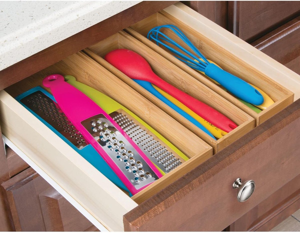 mDesign - Drawer organiser for kitchen cupboard/drawer - wide stackable containers - environmentally friendly/mmulti-purpose - bamboo To be used in drawers, pantry or on counter tops, shelves - — cadeau in Cadeau-ideeën - foto 6