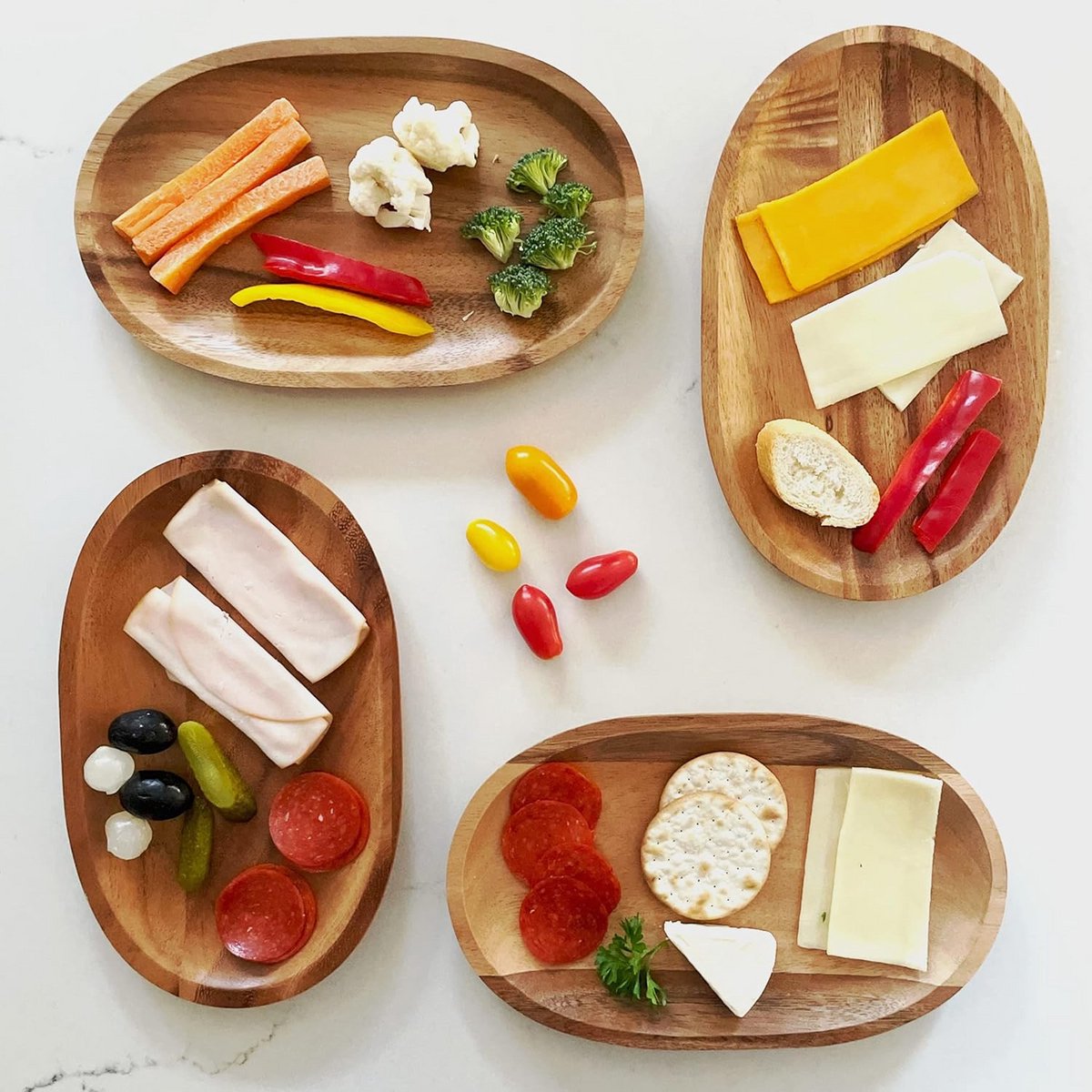 Set van 4 Houten Dienbladen Klein (15x25 cm) - Serveerplanken voor Binnen en Buiten