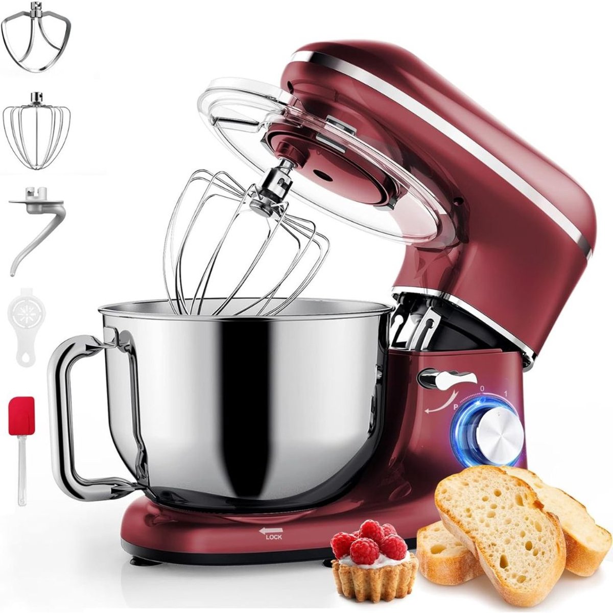 RVV® Deegmachine - Elektrische Deegmixer - Keukenmixer - 6.2L - Mixen en Mengen- Rood - 38cm x 24cm x 32cm