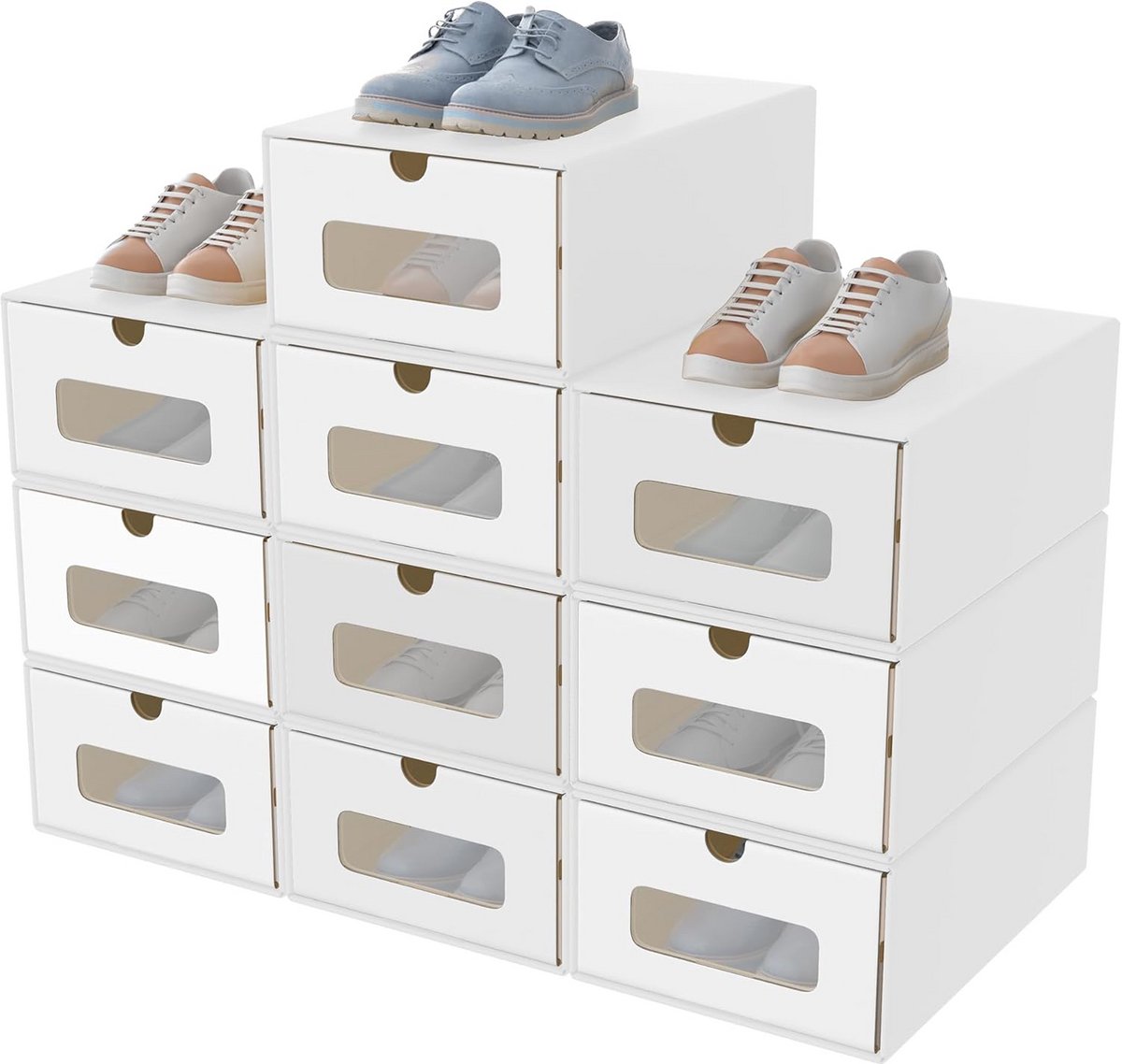 10 Stuks Schoenenopbergdozen met Kijkvenster - Stapelbare Sneaker Boxen