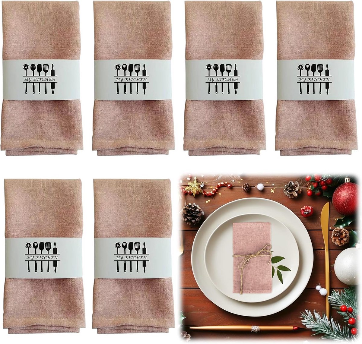 Servetten Katoen Linnen Mix 12 Stuks - Herbruikbare Stoffen Tafelservetten 40x40 cm Roze