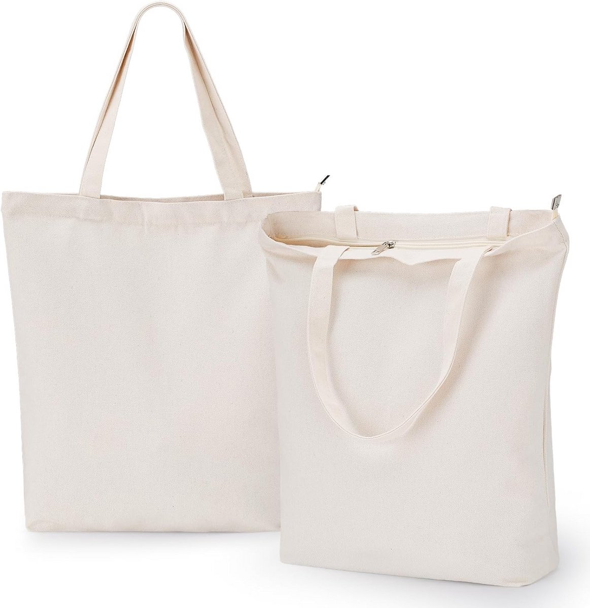 Grote Beige Canvas Tote Bag met Rits voor Werk en Reizen