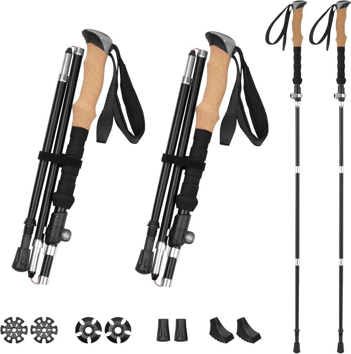 Opvouwbare Trekkingstokken Aluminium - Telescopisch Verstelbaar 110-135 cm met Kurken Handvat