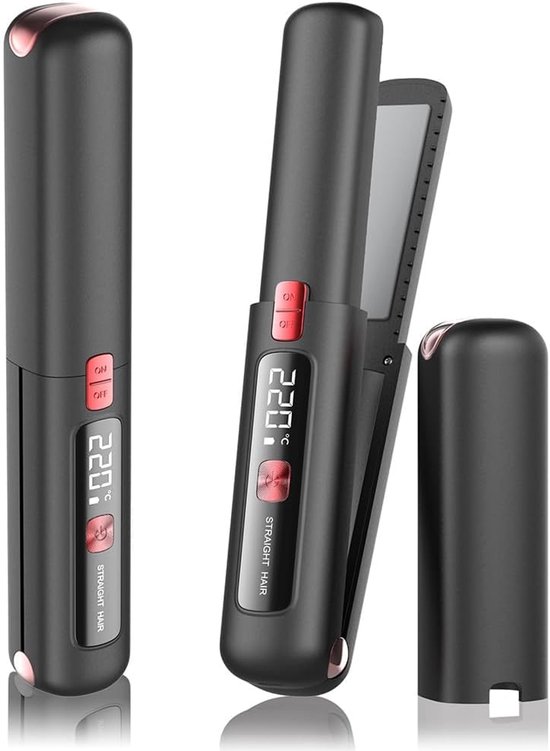 Stijltang - Krultang - Stijltang en krultang 2 in 1 - Draadloze stijltang en krultang 2-in-1 - Draagbare keramische stijltang - Lichtgewicht en klein - Oplaadbaar via USB - Met 4500mAh batterij - Snel opwarmen in 10 seconden - Voor op reis (zwart)