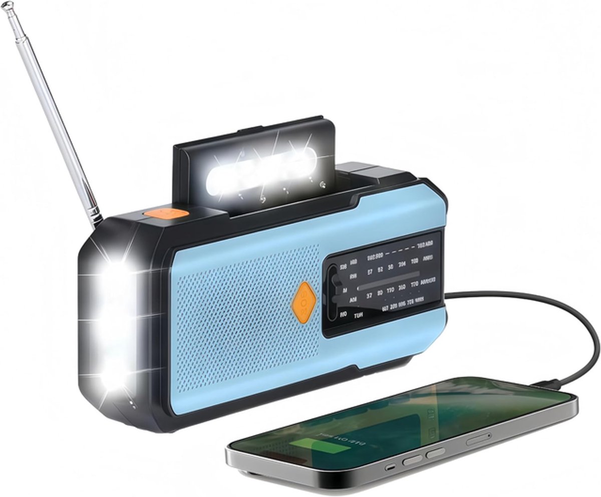 Noodradio - noodradio solar opwindbaar - Radio - opwindbare radio - nood radio - Oplaadbare radio - 2000mAh - Blauw