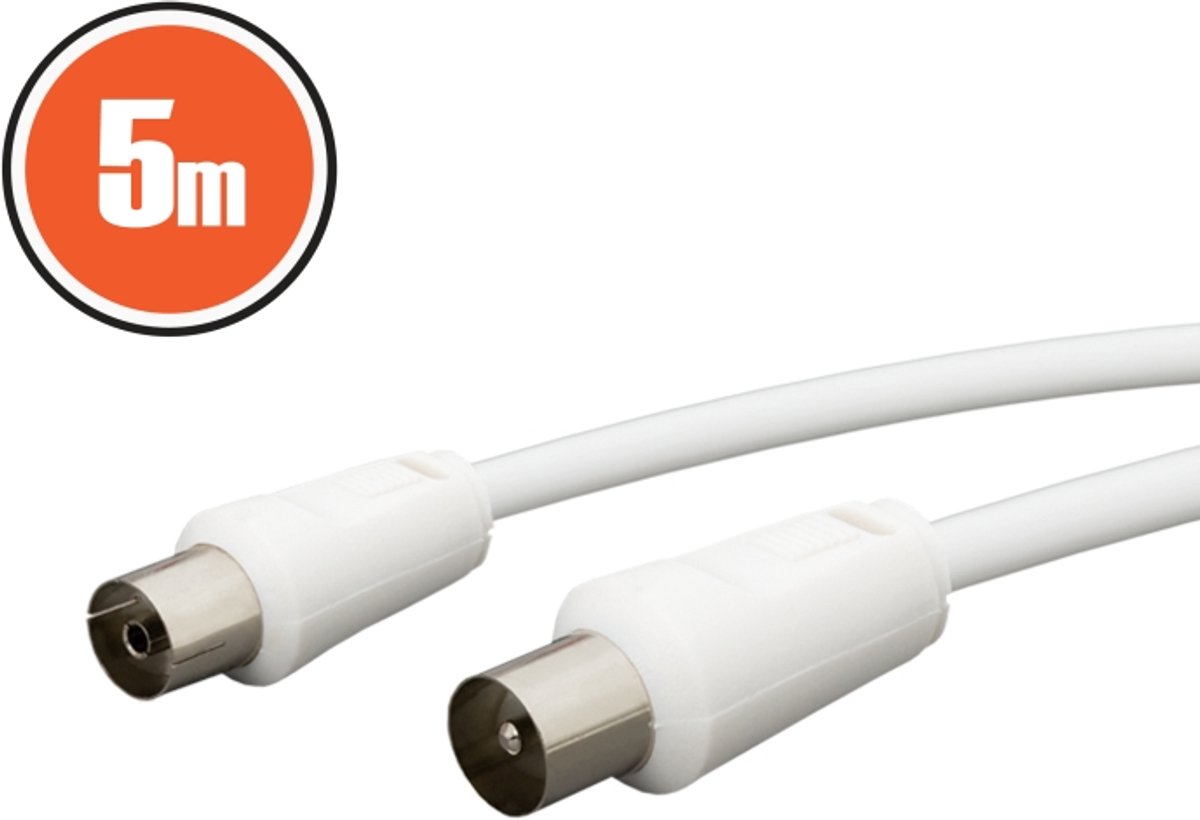 5 meter coaxiale kabel wit - COAX plug naar COAX socket - geïsoleerde kabel voor televisie, multimedia en telecommunicatie - hoogwaardig TV kabel [20128]