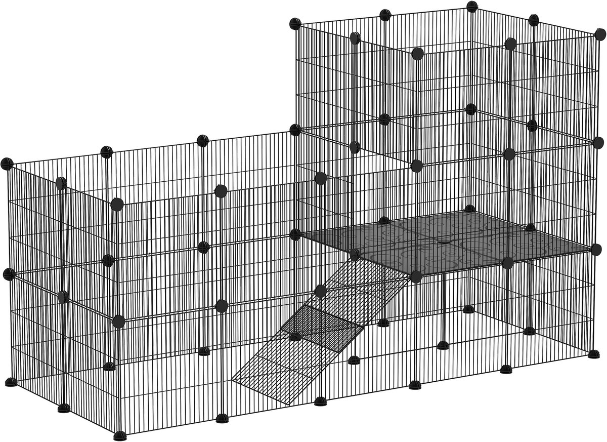 PawHut Kooi voor Kleine Dieren - Staal, PP - 140x70x105cm - Zwart