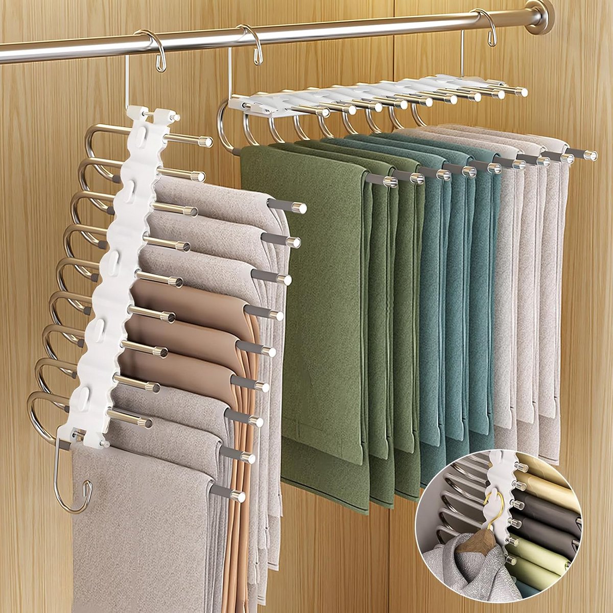 Ruimtebesparende broekhanger 9-in-1 met antislip voor kledingkast organizer