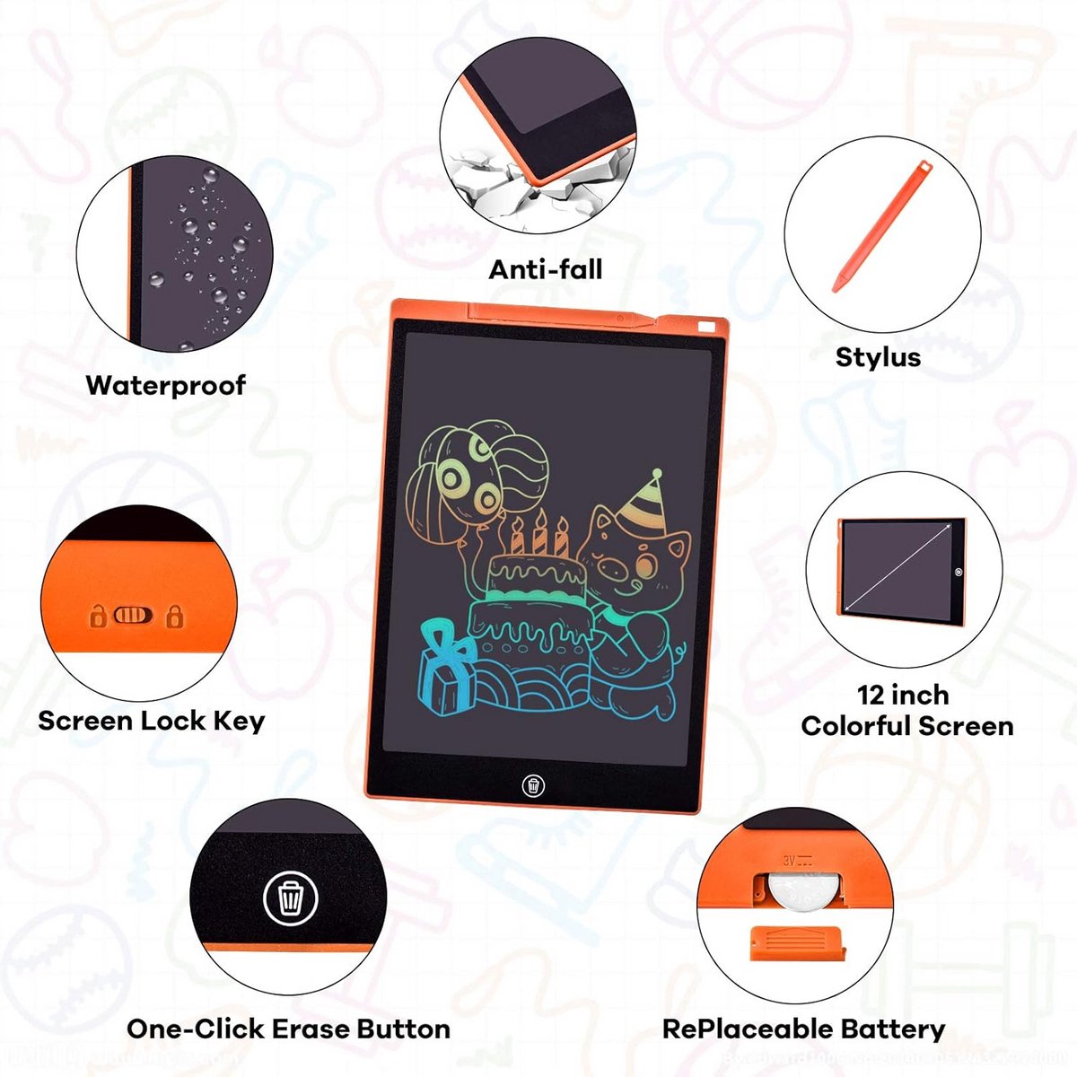 12 Inch Kleuren LCD Tekentablet voor Kinderen - Digitaal Tekenbord en Schrijfoppervlak