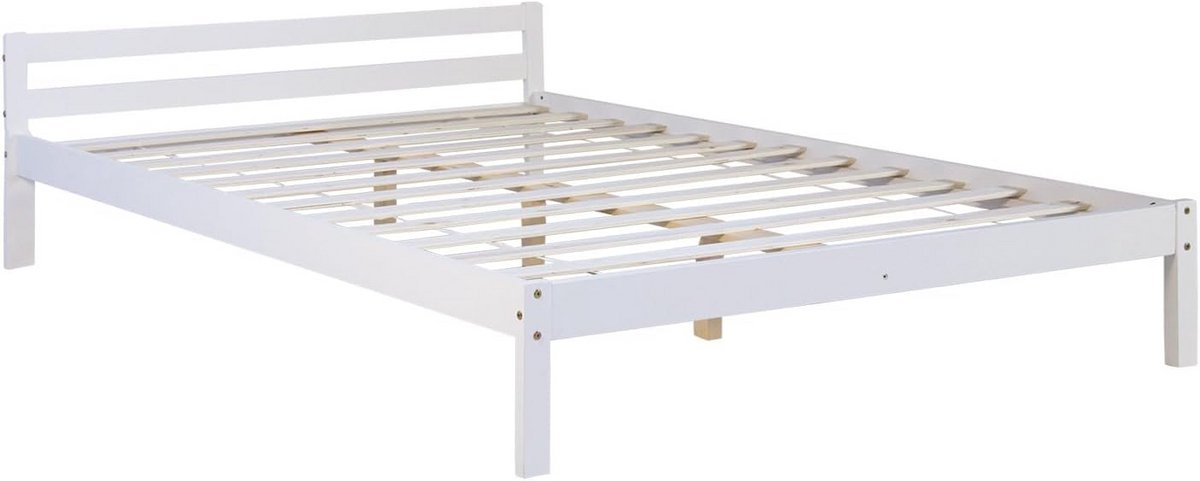 Massief Houten Tweepersoonsbed 140x200 Wit - Stevig Grenen Bed met Lattenbodem