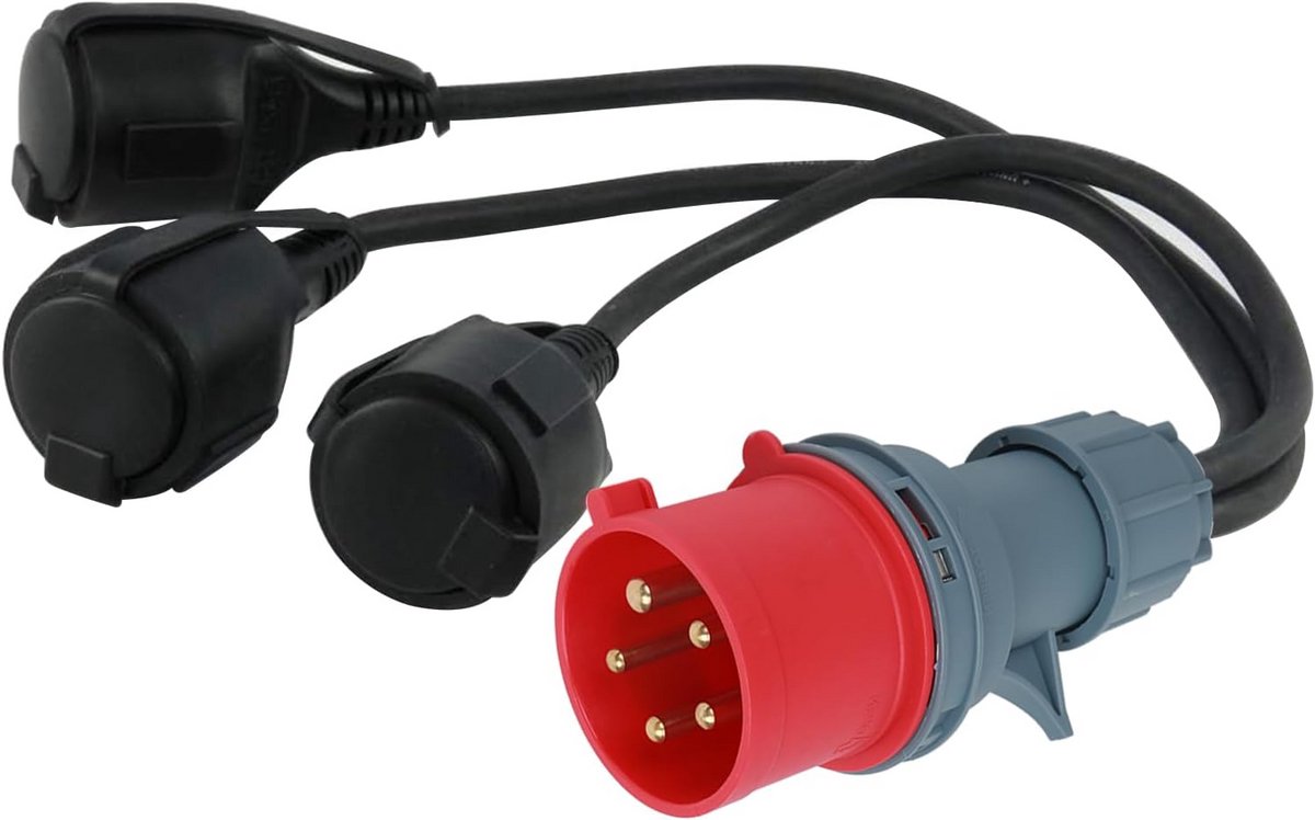 CEE Adapterkabel 16A voor Caravan, Camping en Bouw - 5-polig naar 3x 230V