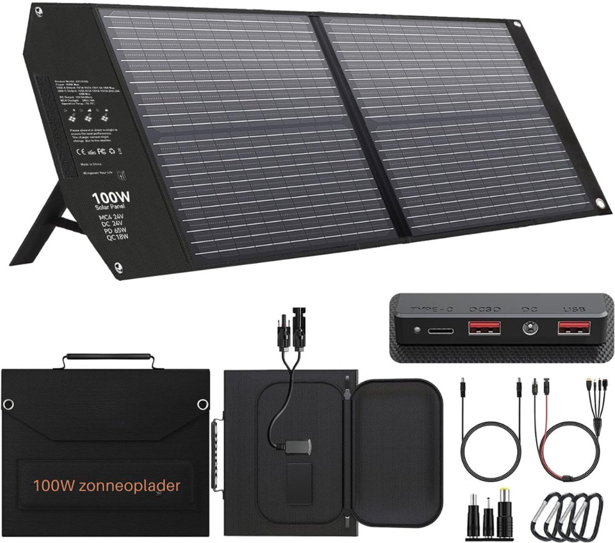 AMA® Zonnepaneel Opvouwbaar - Draagbare Zonnepaneel - Zonneoplader - met Standaard - Zwart