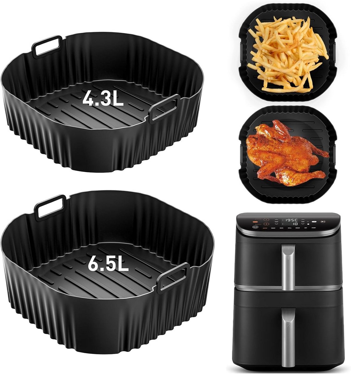 2 Stuks Siliconen Airfryer Bakvorm – Herbruikbaar Inzetstuk voor Grote Heteluchtfriteuses 10 8L
