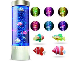 Mini LED Bubbelfish Aquarium voor op Bureau - Kleurwisselende Relaxlamp met Zwarte Kijkvisjes