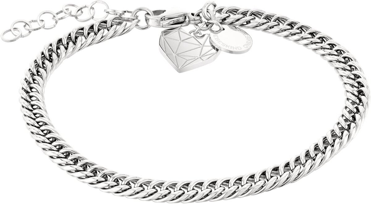 Stainless Steel Bracelet with Heart Design and Curb Chain - 21cm