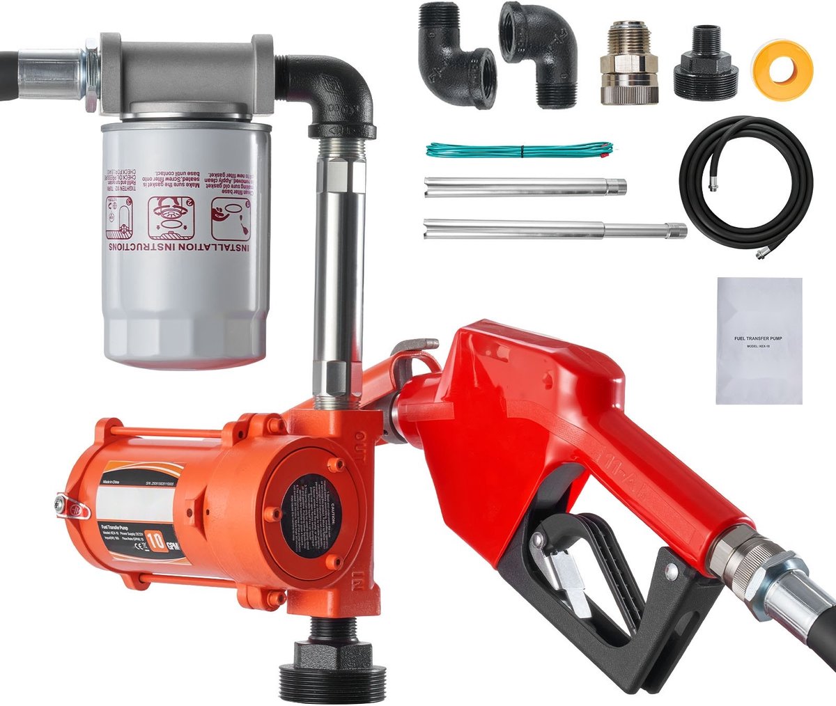Brandstofpomp - 12 V DC Dieselpomp Set - 37 L/min - Automatische Afslag - Thermische Beveiliging - Explosieveilig - Slang en Kabel - Voor Benzine, Diesel, Kerosine
