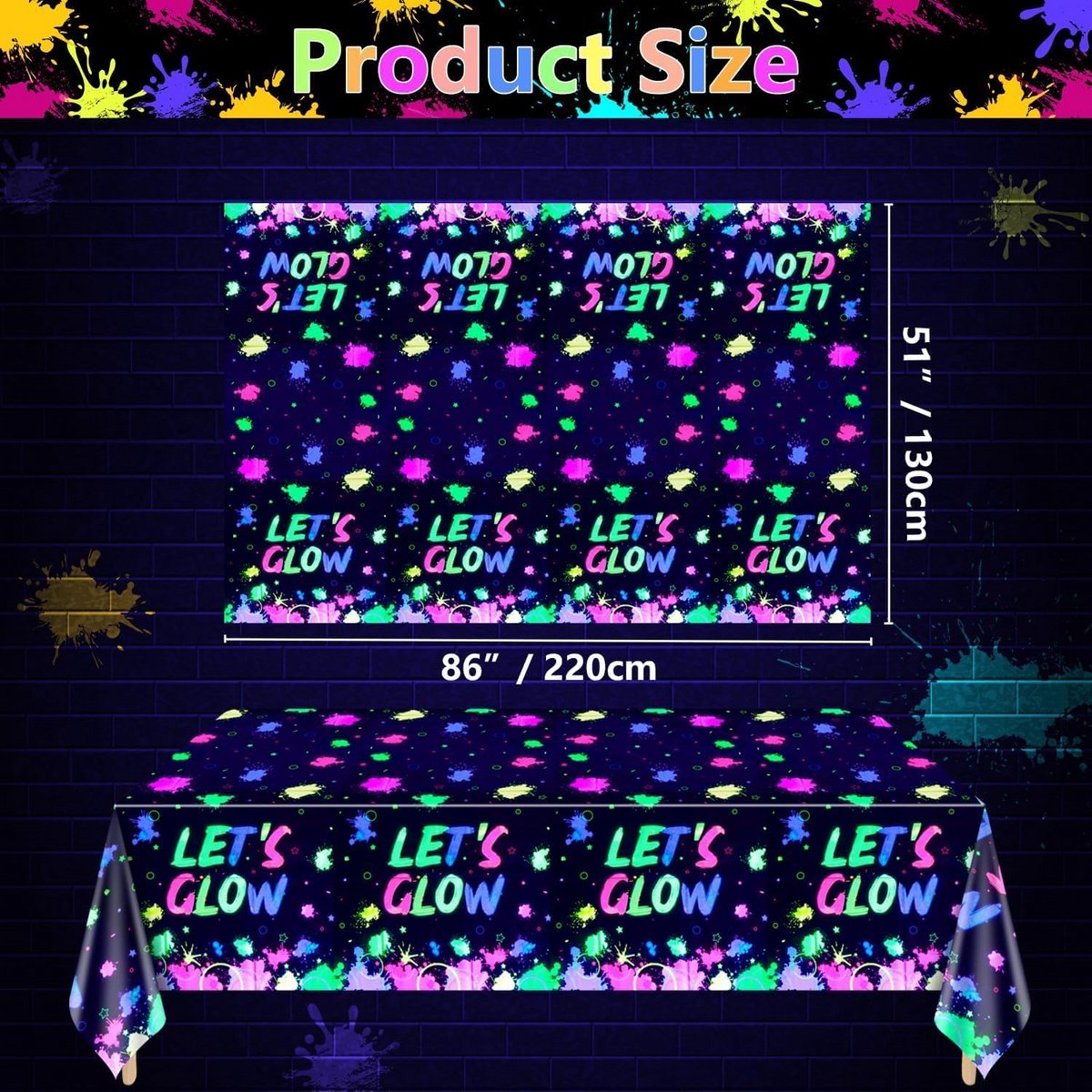 Glow in the Dark Tafelkleden - 4 Stuks, Neon Feestdecoratie 130 x 220 cm