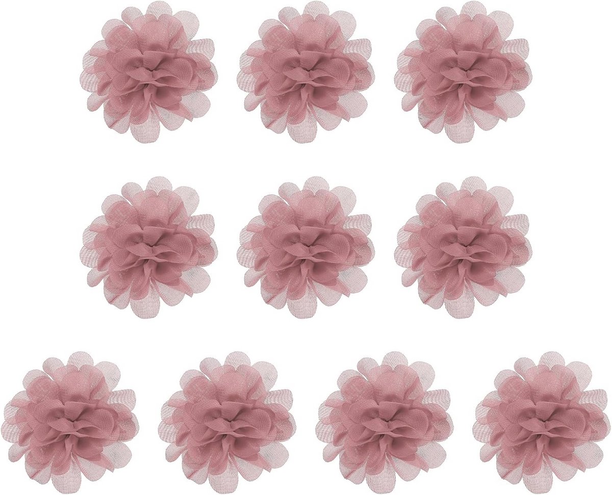 10x Chiffon Bloemen 7cm Oudroze Stof Applicaties voor Knutselen, Haaraccessoires en Bruiloft Decoratie