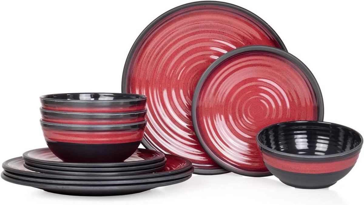 Melamine Servies Set 12-Delig voor 4 Personen - Vaatwasserbestendig Kampeerservies