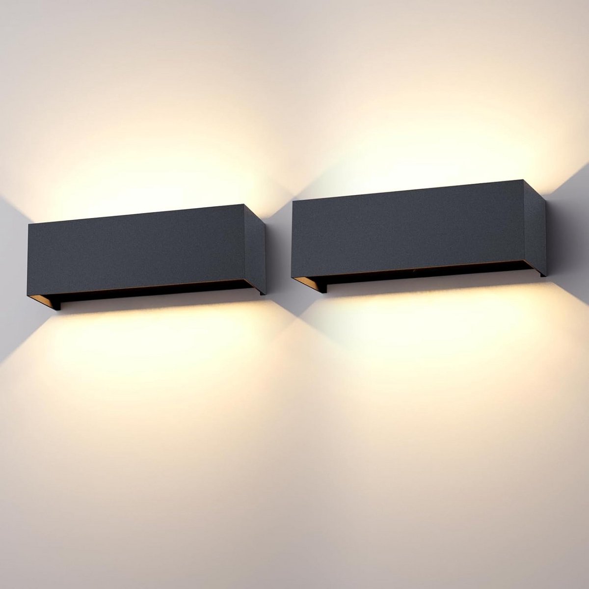 Set van 2 Up and Down Buitenwandlampen 30W Antraciet - IP65 Waterdicht - Instelbare Lichtbundel 3000K Warmwit
