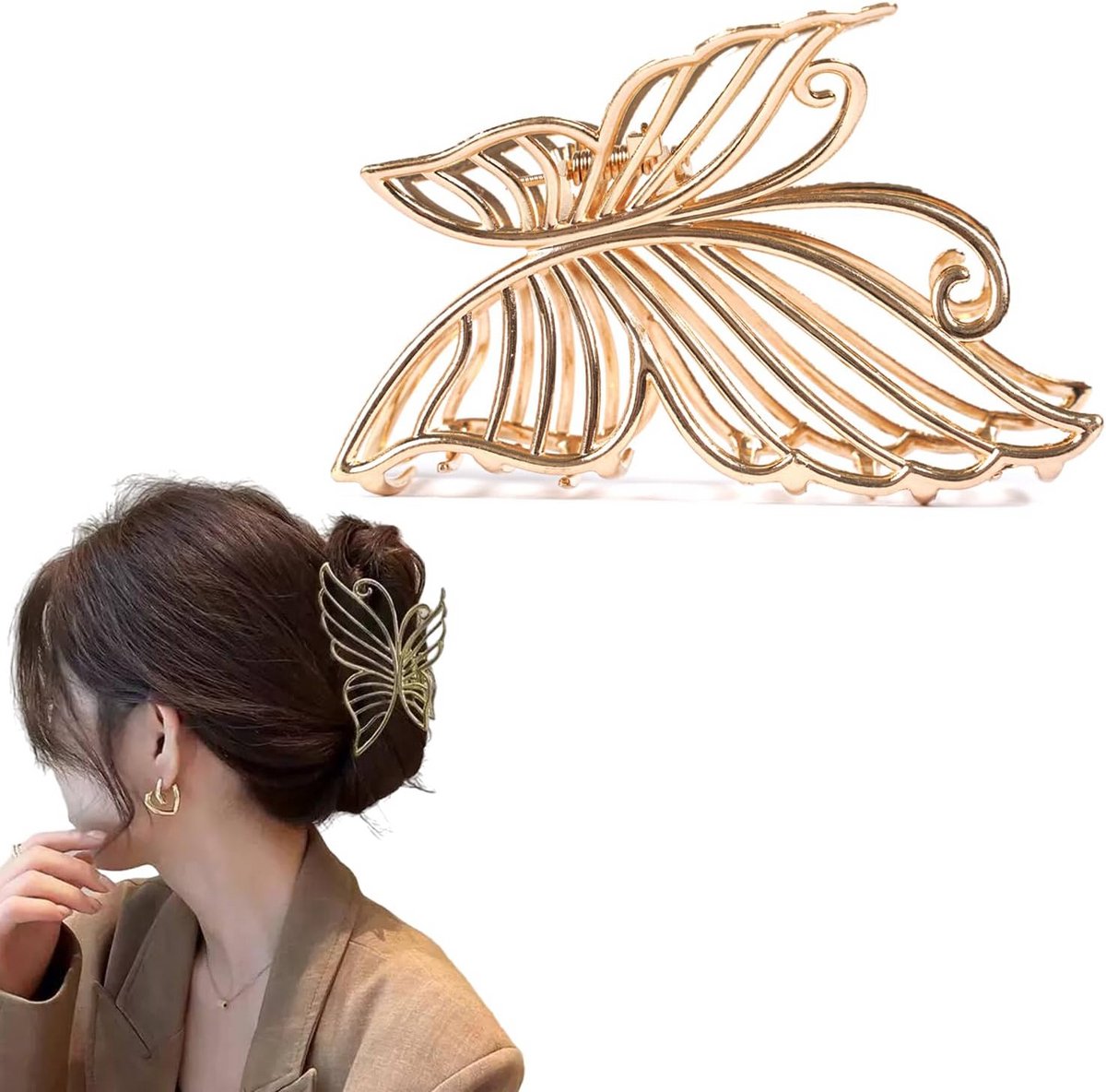 Grote Gouden Vlinder Haarklem voor Dik Haar - Sterke Hold en Elegante Stijl