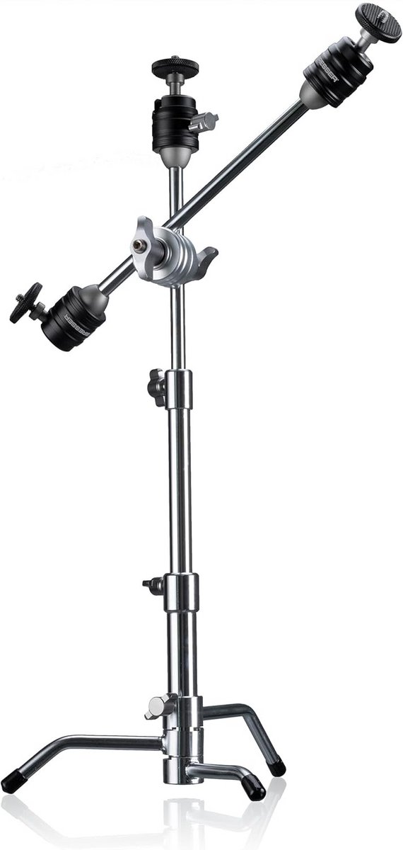 C-Statief Mini Compact Verstelbaar 28-53 cm met Arm en 3x Kogelkop voor Camera, Smartphone en Verlichting