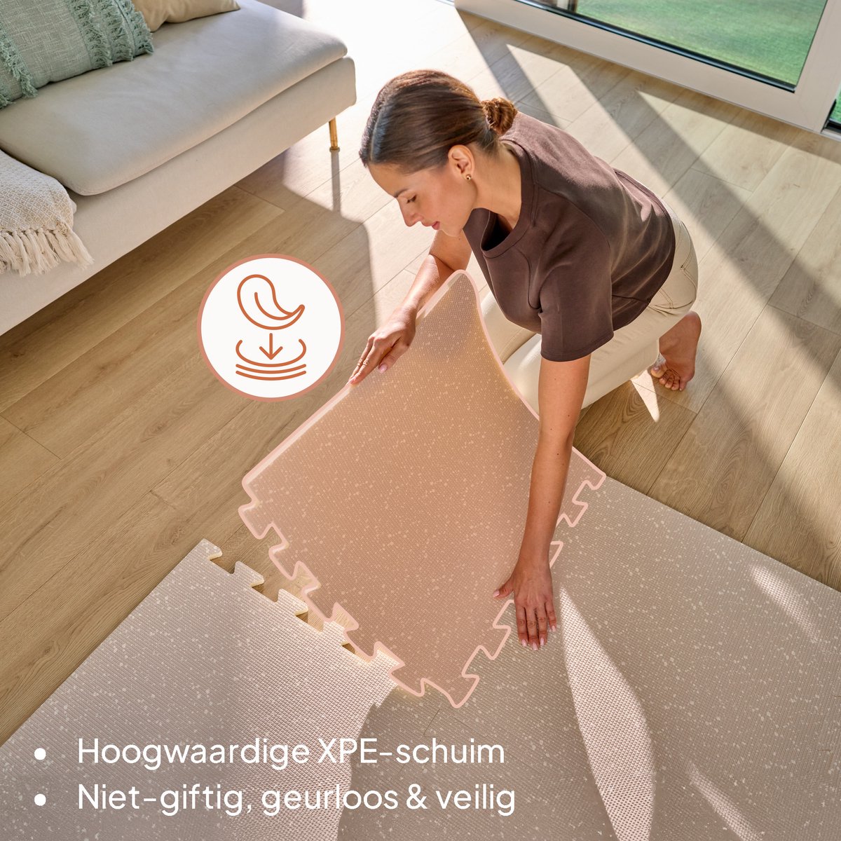 Yoka Speelmat Baby – Premium Speelkleed Foam – Veilig & Zacht – Dubbelzijdig Vloerpuzzel – Opvouwbaar + Opbergtas – voor Binnen & Buiten – Speeltapijt – Baby Speelgoed 6 3 9 1 maanden – Babygym Play Mat – Cadeau vanaf 0 jaar Mooie Beige Kraamcadeau — afbeelding 2