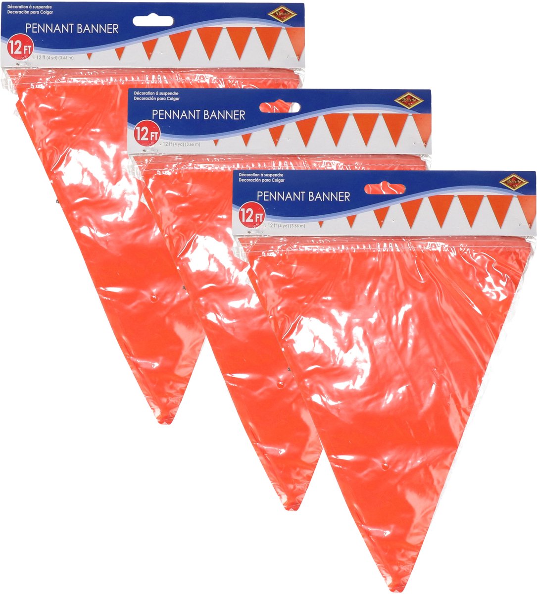 Oranje vlaggenlijn - 3x - slinger - 350 cm - plastic - binnen en buiten - 12 vlaggetjes - Koningsdag/Holland
