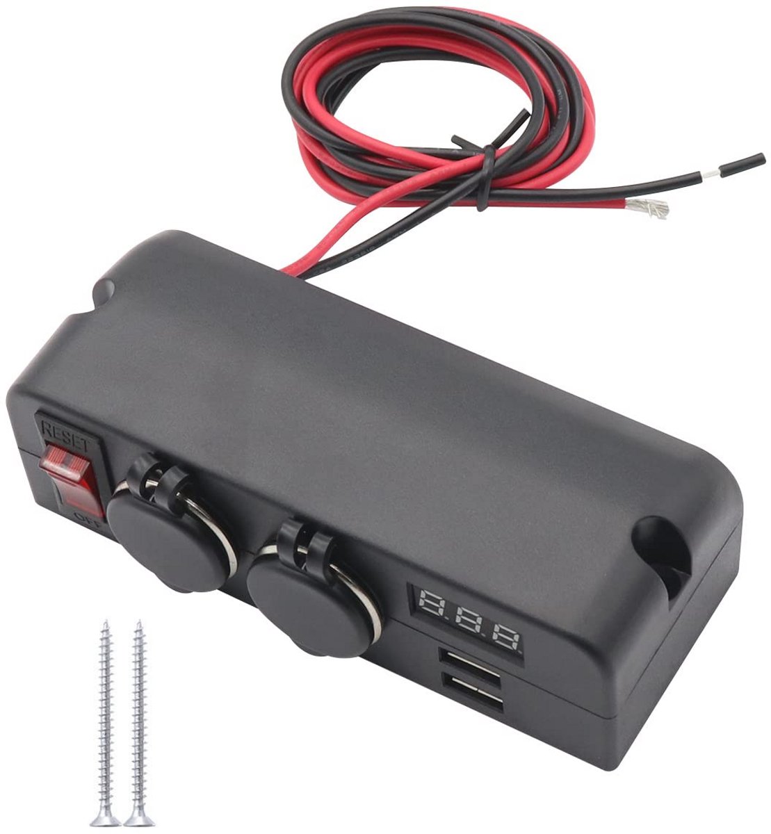 Oplader met dubbele USB-aansluiting en dubbele stroomadapter voor sigarettenaansteker, 12 V, met led-aan/uit-schakelaars voor auto, camper, vrachtwagen, boot